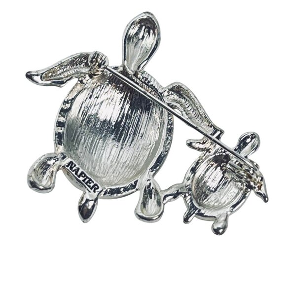 Napier Silver Tone Sea Turtle And Baby Faux Abalone Brooch (6090) - Picture 5 of 6